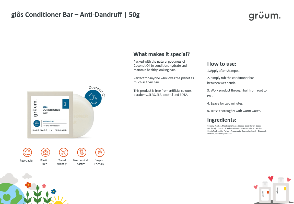 grüum glôs Zero Plastic Conditioner Bar - Anti-Dandruff-Gruum-Balsam-JKSHOP