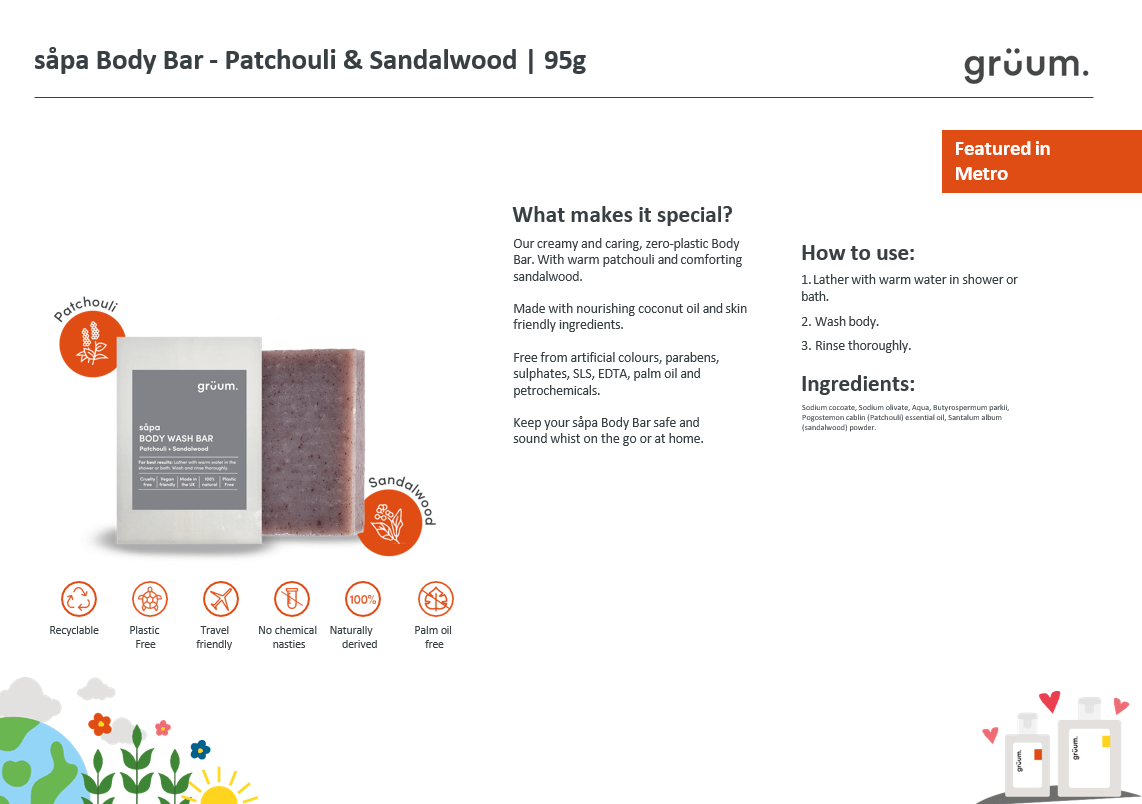 grüum såpa Zero Plastic Body Bar - Patchouli & Sandalwood-Gruum-Kroppssåpe-JKSHOP