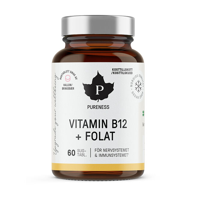 Vitamin B12 + Folat Hallon 60 sugtabletter - Vitaminer & kosttilskudd - JK-Shop