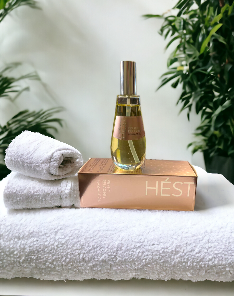 Terrigeno HÉST Massage Oil + rosenkvartsstener - Pretty Relaxing 100ml - Massasjeolje - JK-Shop
