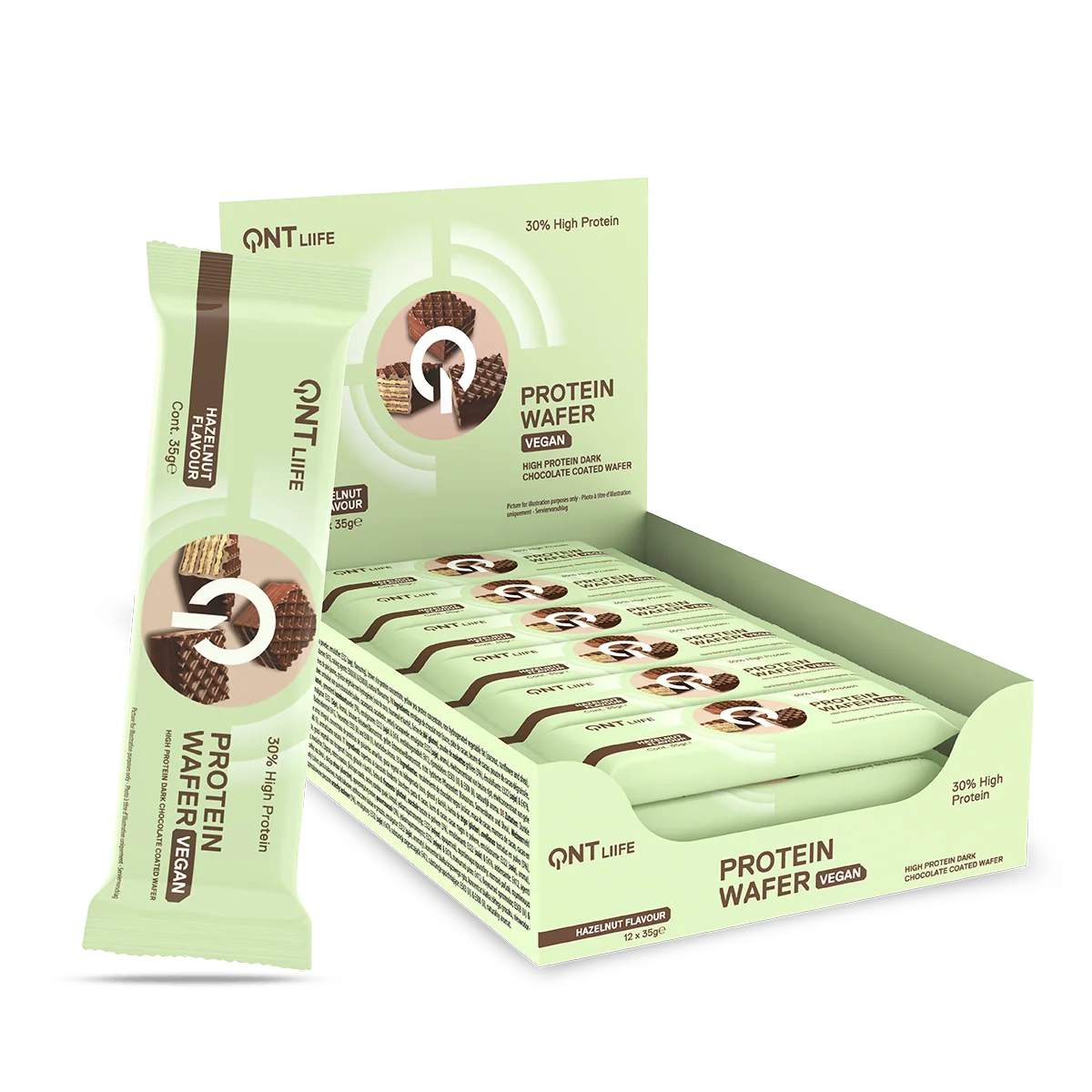 QNT Vegan Protein Wafer Bar 12 x 35 g vegansk proteinbar Hazelnut