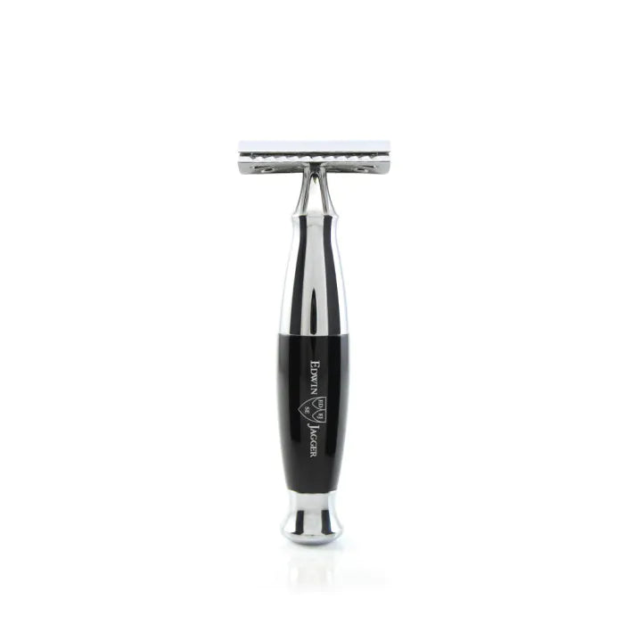 Edwin Jagger Double Edge Safety Razor, imitation ebony, chrome plated, Feather blade 