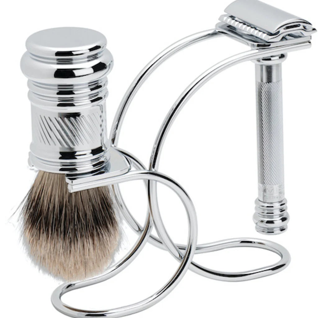 Merkur, Shaving Set- Silvertip Shaving Brush & Safety Razor- Chrome