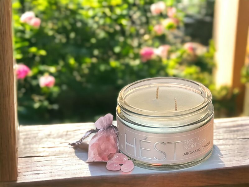 Terrigeno HÉST Aromatic Candle + rosenkvartsstener - Duftlys - JK-Shop