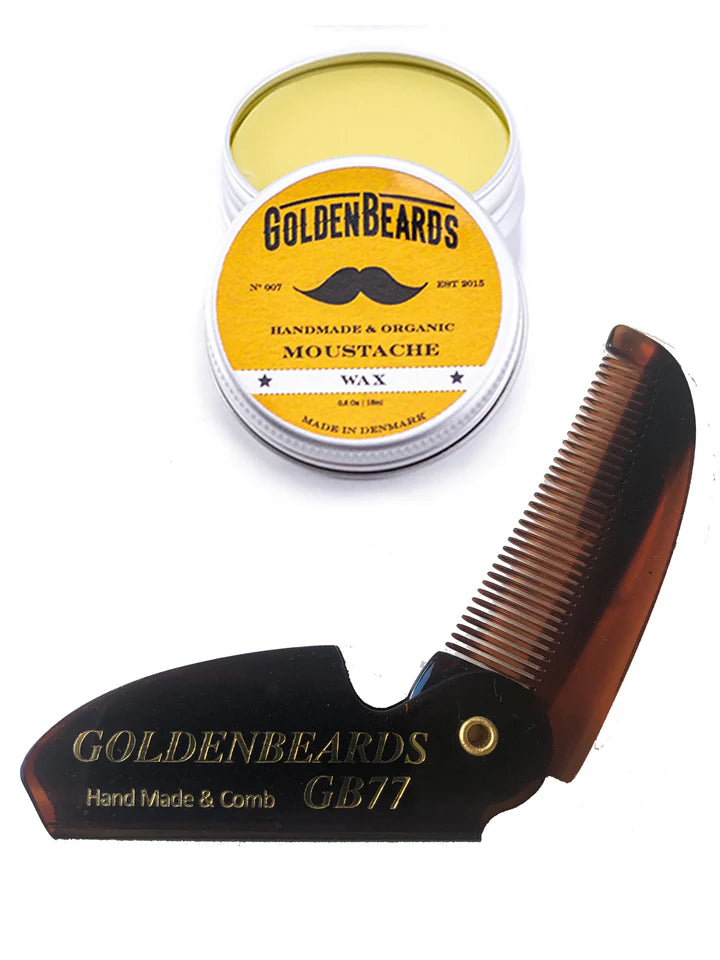 Golden Beards Moustache Wax + GB 77 Folding Comb